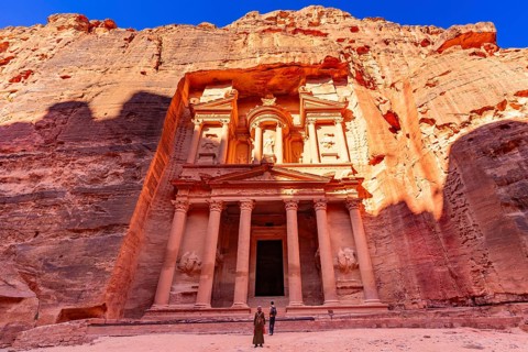 Treasury or Al-Khazneh at sunrise, Petra, Jordan, Asia