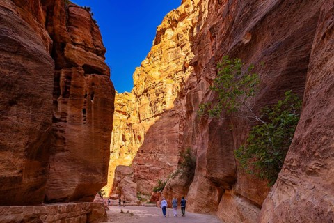 Walking across the Siq, Petra, Jordan, Asia