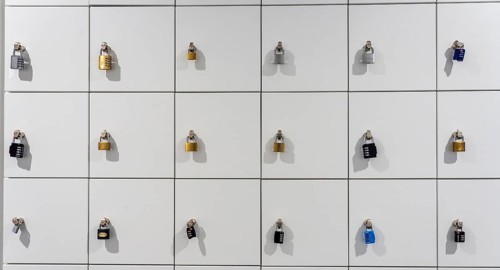 Lockers, in a training centre, lockable compartments with padlocks