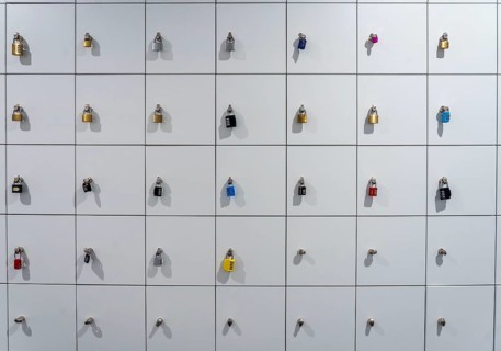 Lockers, in a training centre, lockable compartments with padlocks