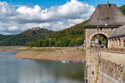 Lake Edersee, near Waldeck, the third largest reservoir in Germany, currently has only just under