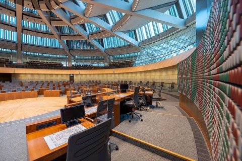 The empty plenary chamber of the North Rhine-Westphalia state parliament in Düsseldorf, North
