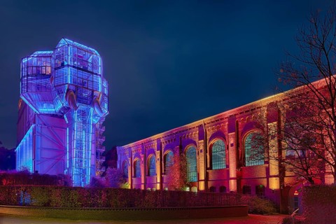 Glass elephant illuminated night Hamm Germany
