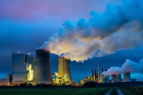 Neurath lignite-fired power station, power station units A, E, cooling towers, town of