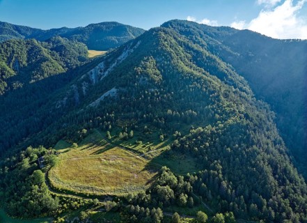 Mountain landscape in the Foreste Casentinesi National Park in the Apennines in Romagna