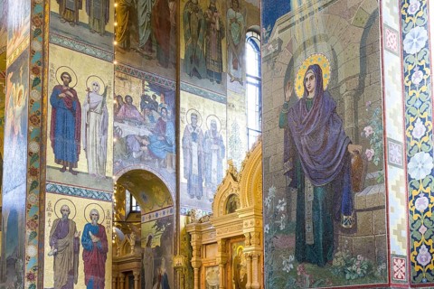 Fresco representing Jesus and the Saints in the Church of the Savior of the spilled Blood in Saint