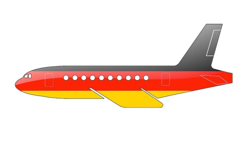 The German flag painted on the silhouette of a aircraft. glossy illustration