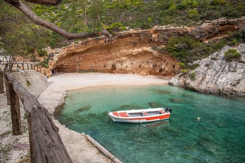 A great typical Greek landscape, the Mediterranean nature of Greece. Landscape shot of a bay with