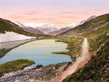 Oberalpsee, Vierwaldstaettersee, Switzerland, Historical, digitally restored reproduction from a