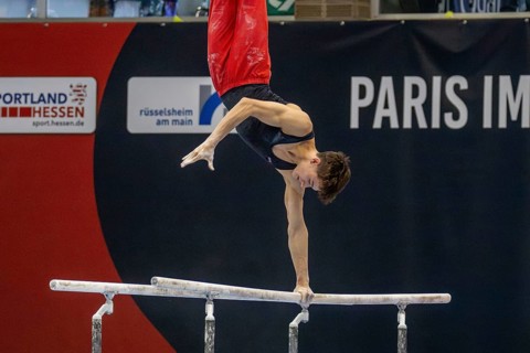 22.06.2024: Olympic qualification in apparatus gymnastics in Rüsselsheim Picture: Timo Eder on high