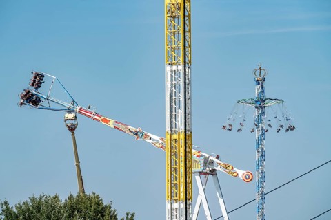 The Rhine Fair in Düsseldorf, in the Rhine meadows in the Oberkassel district, on the Rhine, North