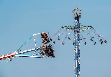 The Rhine Fair in Düsseldorf, in the Rhine meadows in the Oberkassel district, on the Rhine, North