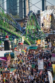 The Rhine Fair in Düsseldorf, in the Rhine meadows in the Oberkassel district, on the Rhine, North