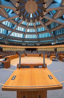 Lectern in the plenary chamber of the North Rhine-Westphalia state parliament in Düsseldorf, North