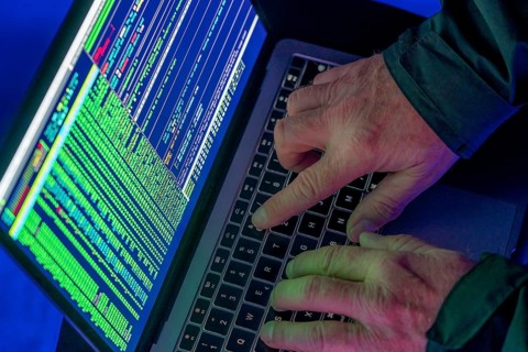 Symbolic image cyber attack, computer crime, cybercrime, computer hackers attack a network,