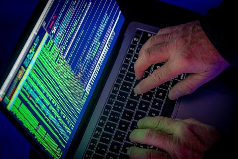 Symbolic image cyber attack, computer crime, cybercrime, computer hackers attack a network,