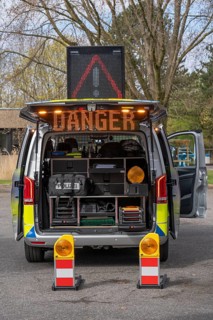 Police car, motorway police, Mercedes Benz Vito, with special warning technology, LED strip lights,