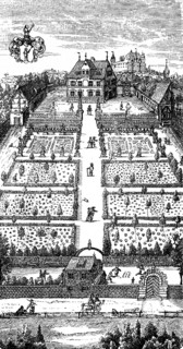 Country house and gardens at the beginning of the 18th century, typical of nobility, upper middle