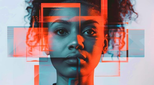 Social Identity concept. Racial and other profiling, Facial recognition. Privacy online, AI