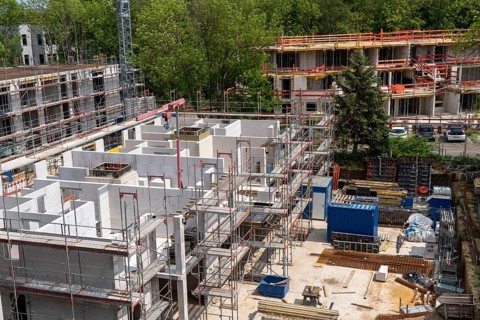 Building site, new construction of apartment blocks, shell construction, Essen, North