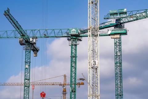 Construction sites in the east of Hafencity Hamburg, office building, new district on the Elbe, on