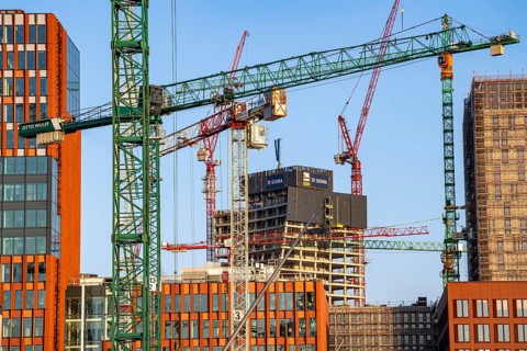 Construction sites in the east of Hafencity Hamburg, office building, Elbtower, new district on the