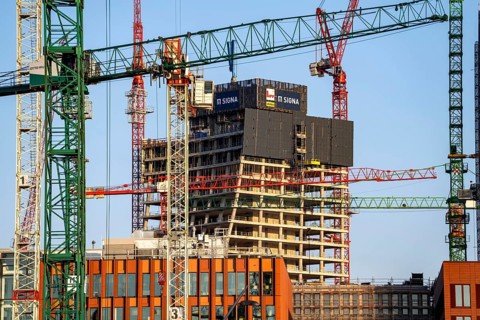 Construction sites in the east of Hafencity Hamburg, office building, Elbtower, new district on the