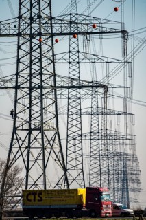 A44 motorway, new construction of a 380-kV extra-high-voltage overhead line, with 23 pylons over a