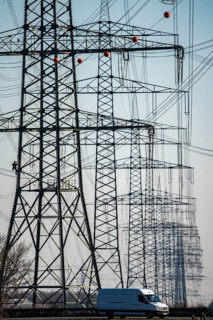 A44 motorway, new construction of a 380-kV extra-high-voltage overhead line, with 23 pylons over a