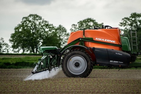 Agriculture, pesticide being sprayed on a field, sugar beet seedlings, North Rhine-Westphalia,