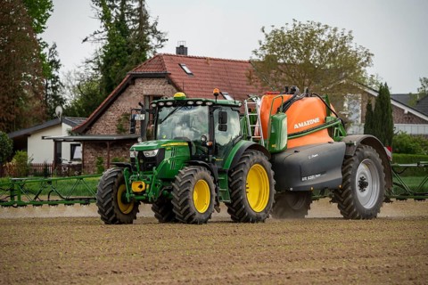 Agriculture, pesticide being sprayed on a field, sugar beet seedlings, North Rhine-Westphalia,