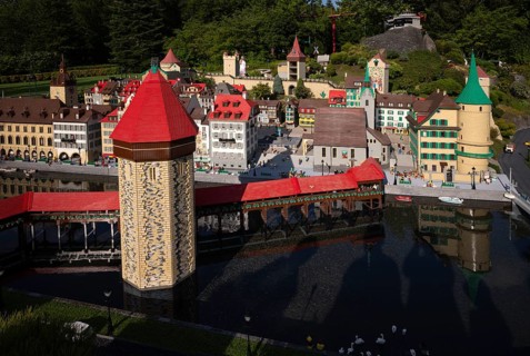 Miniland Lucerne with Chapel Bridge, Switzerland, LEGOLAND theme park, Germany, Günzburg, Bavaria,