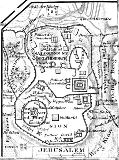 Topographical map of Jerusalem in biblical times with scale and labelling, City of David, City of