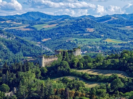 The Fortezza di Castrocaro Terme fortress overlooking the town of Castrocaro Terme in the Apennines