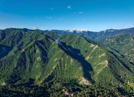 Mountain landscape in the Foreste Casentinesi National Park in the Apennines in Romagna. Corniolo,