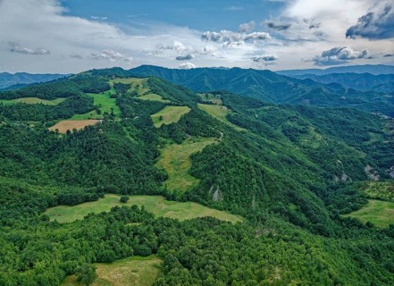 Mountain landscape in the Foreste Casentinesi National Park in the Apennines in Romagna
