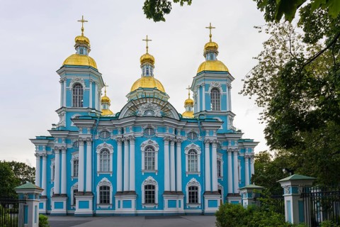 The baroque orthodox cathedral of Saint Nicholas Naval in Saint Petersburg