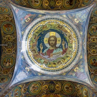 Fresco representing Jesus and the Saints in the Church of the Savior of the spilled Blood in Saint