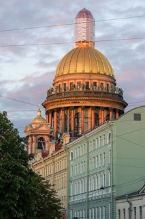The golden dome of the Cathedral of Saint Isaac, the most important church in Saint Petersburg,