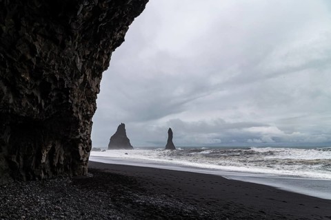 At Reynisfjara Beach in southern Iceland