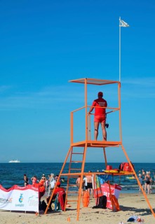 Lifeguard at the beach to the Baltic Sea in Swinoujscie, Swinemünde, West Pomerania, Poland, Europe