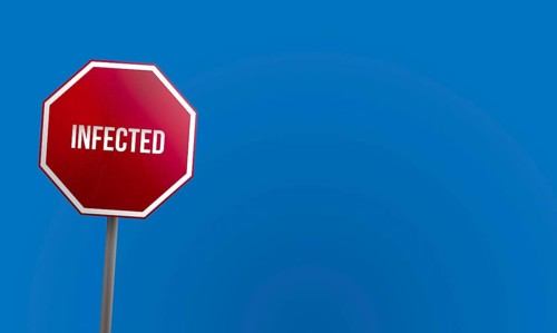 Infected, red sign with blue sky
