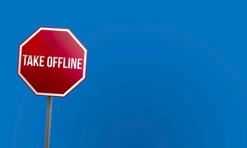 Take Offline, red sign with blue sky