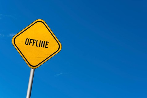 Offline, yellow sign with blue sky