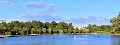 Victory Park and large city pond in Zelenograd in Moscow, Russia, Europe