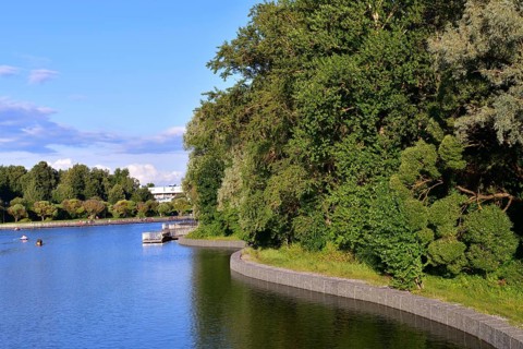 Arboretum and large city pond in Zelenograd in Moscow, Russia, Europe