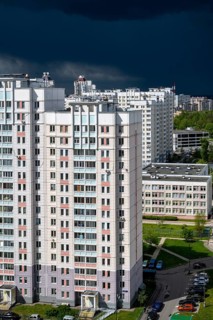 Moscow, Russia, May 29. 2022. Beautiful cityscape of a residential area from top, Europe