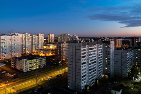 Night cityscape of Zelenograd in a Moscow. Russia