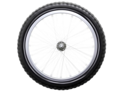 Spinning or rotating sport bicycle wheel isolated