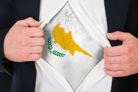 The Cypriot flag painted on the chest of a man